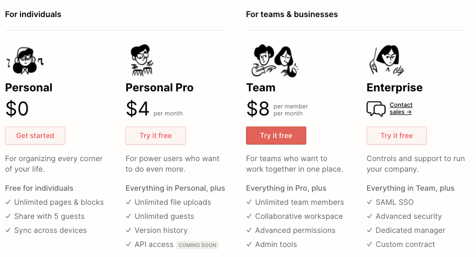 Notion pricing (pay annualy)